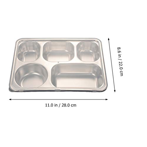 DOITOOL Stainless Steel Divided Plate for Adults or Kids, Rectangular 5 Sections Divided Tray for Serving Food (with Lids)