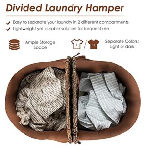 Giantex Double Laundry Hamper with Lid, Oval Laundry Basket with 2 Removable Liner Bags, Portable Handwoven Clothes Sorter Bin for Living Room Bedroom Laundry (Brown)