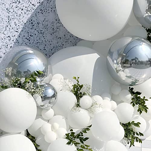 YSF White Silver Balloon Arch Garland Kit, 139 Pieces Latex Balloons for Baby Shower Wedding Birthday Graduation Anniversary Bachelorette Party Background Decorations