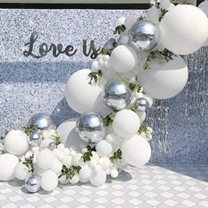 YSF White Silver Balloon Arch Garland Kit, 139 Pieces Latex Balloons for Baby Shower Wedding Birthday Graduation Anniversary Bachelorette Party Background Decorations
