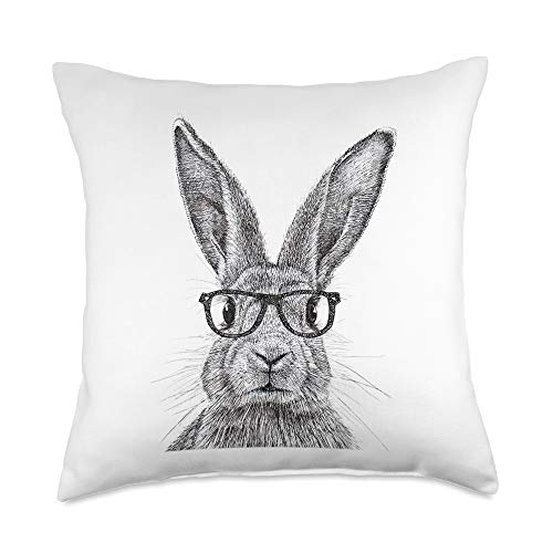 Hipsters Bunny Rabbit Wearing Glasses Funny Drawing Throw Pillow, 18x18, Multicolor