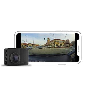 garmin dash cam 57, 1440p and 140-degree fov, monitor your vehicle while away w/ new connected features, voice control, compact and discreet, includes memory card
