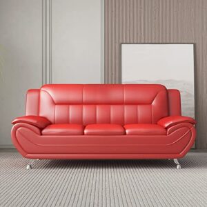 container furniture direct michael modern faux leather upholstered stainless steel legs living room, sofa, persian red