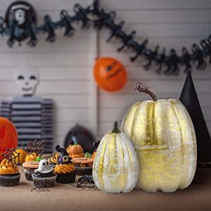 KIMOBER 8pcs Gold Artificial Pumpkins,Realistic Fake Foam Pumpkins for Halloween Autumn Harvest Thanksgiving Party