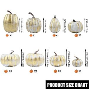 KIMOBER 8pcs Gold Artificial Pumpkins,Realistic Fake Foam Pumpkins for Halloween Autumn Harvest Thanksgiving Party