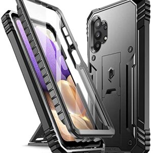 Poetic Revolution Series Case for Samsung Galaxy A32 5G, Full-Body Rugged Dual-Layer Shockproof Protective Cover with Kickstand and Built-in-Screen Protector, Black