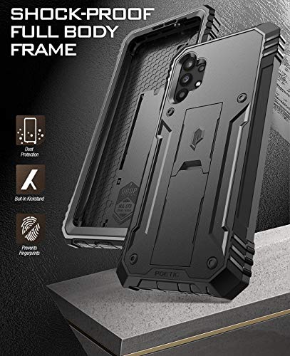 Poetic Revolution Series Case for Samsung Galaxy A32 5G, Full-Body Rugged Dual-Layer Shockproof Protective Cover with Kickstand and Built-in-Screen Protector, Black