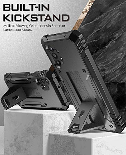 Poetic Revolution Series Case for Samsung Galaxy A32 5G, Full-Body Rugged Dual-Layer Shockproof Protective Cover with Kickstand and Built-in-Screen Protector, Black