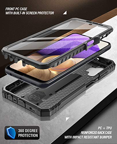 Poetic Revolution Series Case for Samsung Galaxy A32 5G, Full-Body Rugged Dual-Layer Shockproof Protective Cover with Kickstand and Built-in-Screen Protector, Black