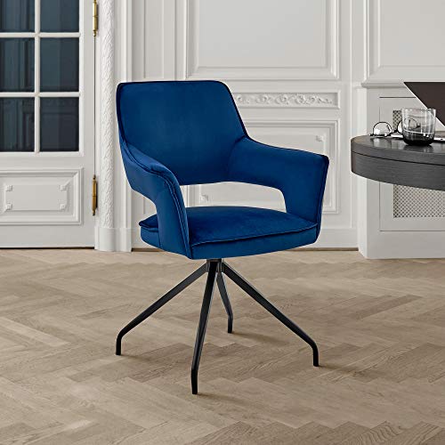 Armen Living Hadley Dining Room Accent Chair in Blue Velvet with Black Finish, 19