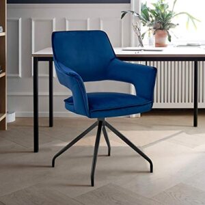 Armen Living Hadley Dining Room Accent Chair in Blue Velvet with Black Finish, 19