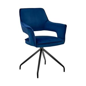 Armen Living Hadley Dining Room Accent Chair in Blue Velvet with Black Finish, 19