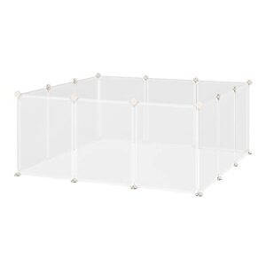 pawhut pet playpen diy small animal cage open enclosure portable plastic fence 12 panels for bunny chinchilla guinea pig white, 18" x 14"