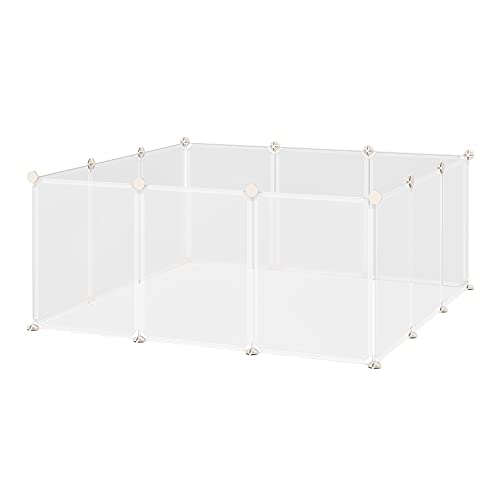 PawHut Pet Playpen DIY Small Animal Cage Open Enclosure Portable Plastic Fence 12 Panels for Bunny Chinchilla Guinea Pig White, 18" x 14"