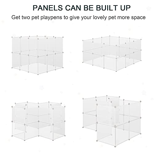 PawHut Pet Playpen DIY Small Animal Cage Open Enclosure Portable Plastic Fence 12 Panels for Bunny Chinchilla Guinea Pig White, 18" x 14"