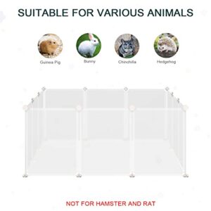 PawHut Pet Playpen DIY Small Animal Cage Open Enclosure Portable Plastic Fence 12 Panels for Bunny Chinchilla Guinea Pig White, 18" x 14"