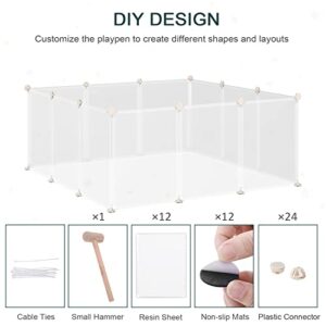 PawHut Pet Playpen DIY Small Animal Cage Open Enclosure Portable Plastic Fence 12 Panels for Bunny Chinchilla Guinea Pig White, 18" x 14"