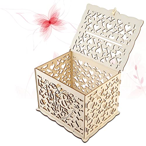 Ladieshow Card Box for Wedding, Gift Card Box DIY Wedding Money Case with Lock Wedding Card Box for Reception Party Favor Decoration Birthday Supplies (9.84 x 7.87 x 7.20 inch)