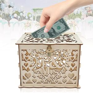 Ladieshow Card Box for Wedding, Gift Card Box DIY Wedding Money Case with Lock Wedding Card Box for Reception Party Favor Decoration Birthday Supplies (9.84 x 7.87 x 7.20 inch)