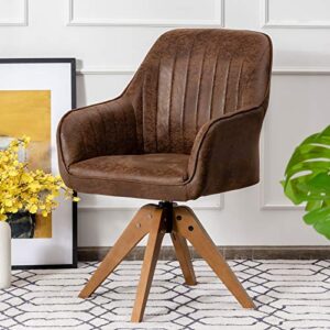 Giantex Stylish Swivel Home Office Chair, No Wheels but Swivel, Solid Wood Legs, Thick Felt Foot Pads, Modern Dining Armchair, Classy Accent Chair, Cute Writing Desk Chair for Small Space, Living Room