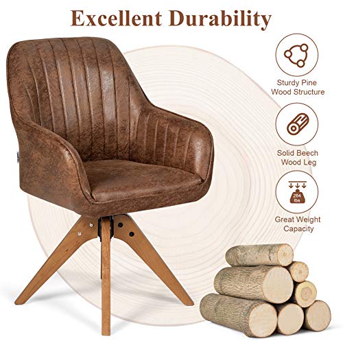 Giantex Stylish Swivel Home Office Chair, No Wheels but Swivel, Solid Wood Legs, Thick Felt Foot Pads, Modern Dining Armchair, Classy Accent Chair, Cute Writing Desk Chair for Small Space, Living Room