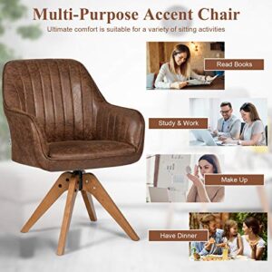 Giantex Stylish Swivel Home Office Chair, No Wheels but Swivel, Solid Wood Legs, Thick Felt Foot Pads, Modern Dining Armchair, Classy Accent Chair, Cute Writing Desk Chair for Small Space, Living Room