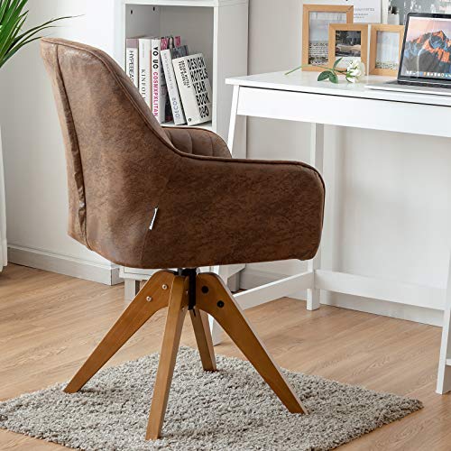 Giantex Stylish Swivel Home Office Chair, No Wheels but Swivel, Solid Wood Legs, Thick Felt Foot Pads, Modern Dining Armchair, Classy Accent Chair, Cute Writing Desk Chair for Small Space, Living Room