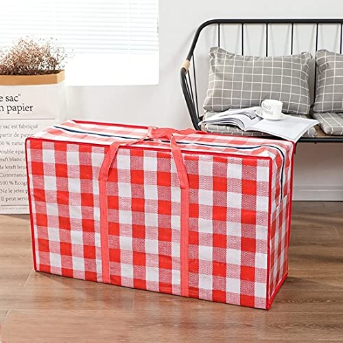 Evealyn Extra Large Moving Storage Bags 100L, Woven bag Waterproof with Zippers Heavy Organizer Totes Storage Bags for Travelling,College Carrying ,Moving,Camping Home Storage Sorting Bag (Red)