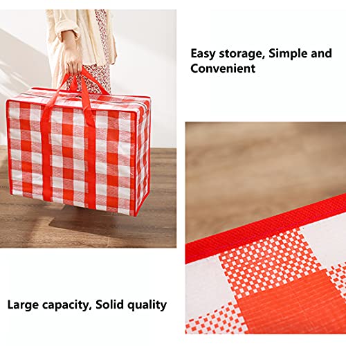 Evealyn Extra Large Moving Storage Bags 100L, Woven bag Waterproof with Zippers Heavy Organizer Totes Storage Bags for Travelling,College Carrying ,Moving,Camping Home Storage Sorting Bag (Red)