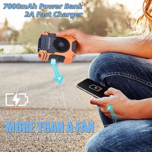 Portable Fan Clip on Waist 7000mAh,Personal Cooling Neck Fan 7100RPM Strong Airflow,5in1 with Flashlight/SOS & Portable Power Bank,3 Speeds for Workers,Camping Hiking Cooking, Outdoor Hot Terminator