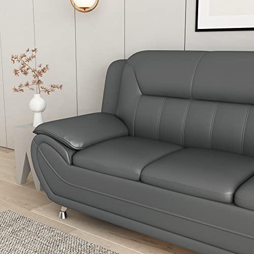 Container Furniture Direct Michael Modern Faux Leather Upholstered Stainless Steel Legs Living Room, Sofa, Sleek Gray