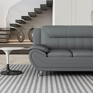 Container Furniture Direct Michael Modern Faux Leather Upholstered Stainless Steel Legs Living Room, Sofa, Sleek Gray