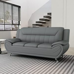 Container Furniture Direct Michael Modern Faux Leather Upholstered Stainless Steel Legs Living Room, Sofa, Sleek Gray