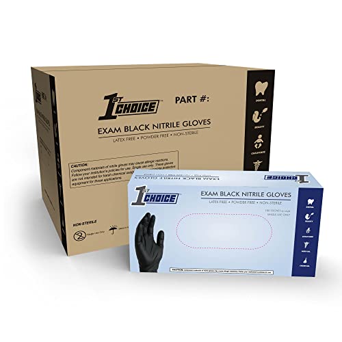 1st Choice Black Nitrile 3 Mil Thick Disposable Gloves Large Case of 1000 Exam Medical Latex Free Black Large