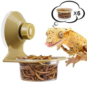 fischuel reptile feeder chameleon lizard feeding cup with suction cup gecko transparent fodder container, comes with 6 packs plastic bowls(adjustable spiral arms)