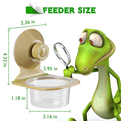 Fischuel Reptile Feeder Chameleon Lizard Feeding Cup with Suction Cup Gecko Transparent Fodder Container, Comes with 6 Packs Plastic Bowls(Adjustable Spiral Arms)