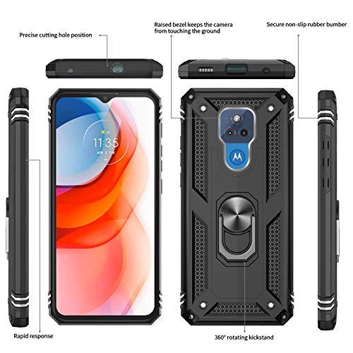 LeYi Moto G Play 2021 Case, Moto G Play Case with [2 Pack] Tempered Glass Screen Protector, [Military-Grade] Protective Phone Cover with Kickstand for Motorola G Play, Black