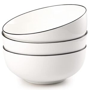 dicunoy 3 pack large serving bowls, 65oz pho bowl, porcelain mixing bowl for salad, deep white bowls for soup, noodle, ramen, dinner, pasta, cereal, popcorn, microwave & dishwasher safe