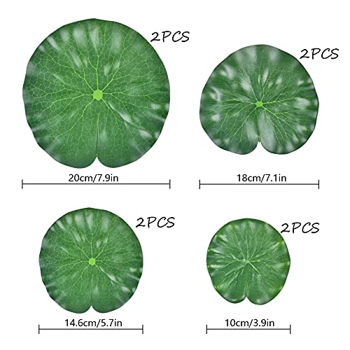 8 Pcs Aquarium Plants Live, 4 Size Artificial Floating Foam Lotus Leaves, Water Lily Pads Ornaments, Perfect for Patio Koi Fish Pond Pool Aquarium Home Garden Wedding Party Special Event Decoration