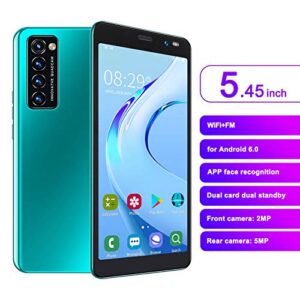 Unlocked Smartphone for Android, 5.45" HD Full Screen Autofocus Dual SIM Cell Phone, Face Recognition Smartphone with 128G Expandable Storage, 0.3MP + 2MP Camera, 1500mAh Battery, 4GB + 512MB(green)