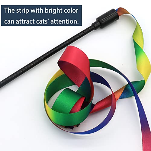 LASOCUHOO Interactive Cat Rainbow Wand Toys, Interactive Cat Teaser Wand String, Colorful Ribbon Charmer for Kittens - 2 PCS