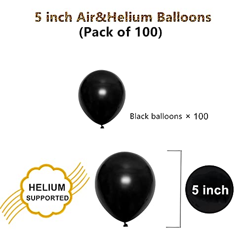 5 inch Black Party Balloons, 100 pcs Mini Thick Black Birthday Balloons Latex Balloons for Birthday Wedding Baby Shower Decorations(Black)