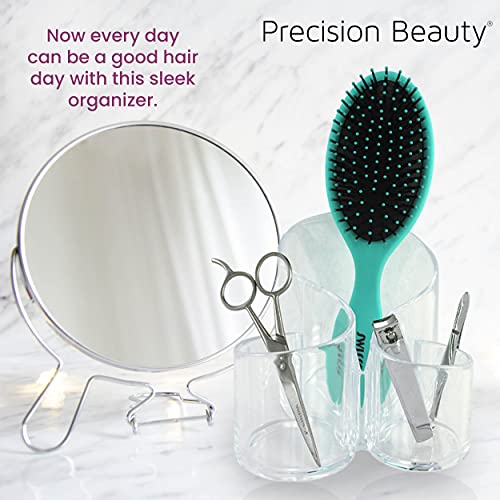 Bathroom Vanity Organizer by Precision Beauty | Countertop Cabinet Bathroom Storage Unit | Brush Toothbrush Toiletries Dispenser Clear Plastic