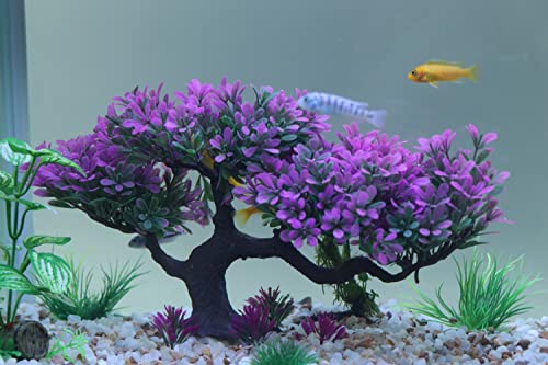 HRRIVE Fish Tank Aquarium Plants, Professional Fish Tank Decorations, Artificial Aquatic Plants, Betta Fish Accessories, Curved Branch Design, Made of Plastic, Pack of 1, Purple