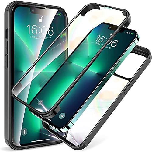 SAYONEYES iPhone 13 Case with Built in Screen Protector, Military Shockproof Transparent Back 360° Full Body Protective Case for iPhone 13 6.1 Inch 2021 (Black)