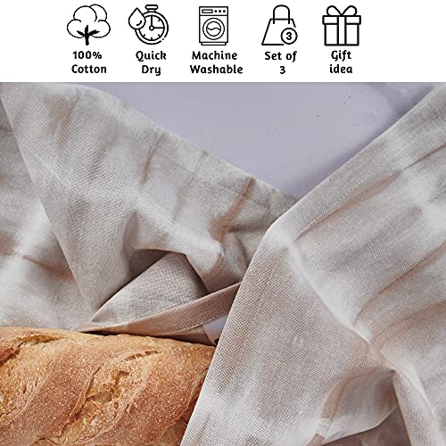 Folkulture Kitchen Towels or Dish Towels for Kitchen, 20x26 Inches Tea Towels with Hanging Loop or Hand Towels, Flour Sack Hand Towels or Farmhouse Kitchen Towels, 100% Cotton, Set of 3, Indie Smoke