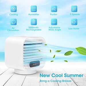 Viopic Personal Air Conditioner, 3 in1 Rechargeable 2000mAh Portable Air Conditioner Air Cooler, 100% Leakproof Design Evaporative Cooler Fan with 3 Speeds for Home and Office-with Water tank