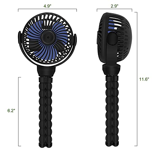 TRELC Mini Handheld Personal Fan, Portable Stroller Baby Fan, 4000mAh Battery Powered Clip-on Desk Fan with Flexible Tripod, 360° Rotatable USB Fan for Outdoor Tent Beach Treadmill Car Seat (Black)