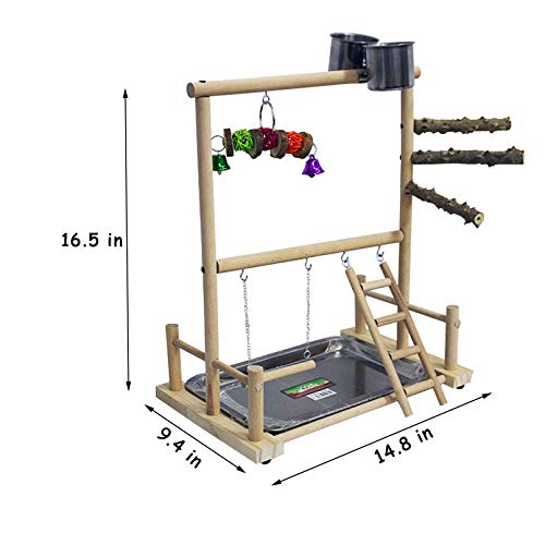 kathson Bird Play Stand Parrot Perch Stand Natural Wood Bird Playground Playstand for Cockatiel Conures Parakeet Parrots Budgie Lovebird Finch Small Birds