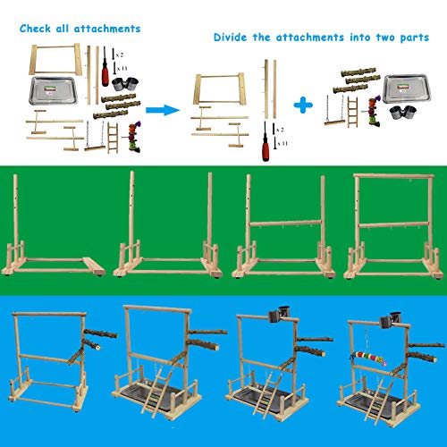 kathson Bird Play Stand Parrot Perch Stand Natural Wood Bird Playground Playstand for Cockatiel Conures Parakeet Parrots Budgie Lovebird Finch Small Birds